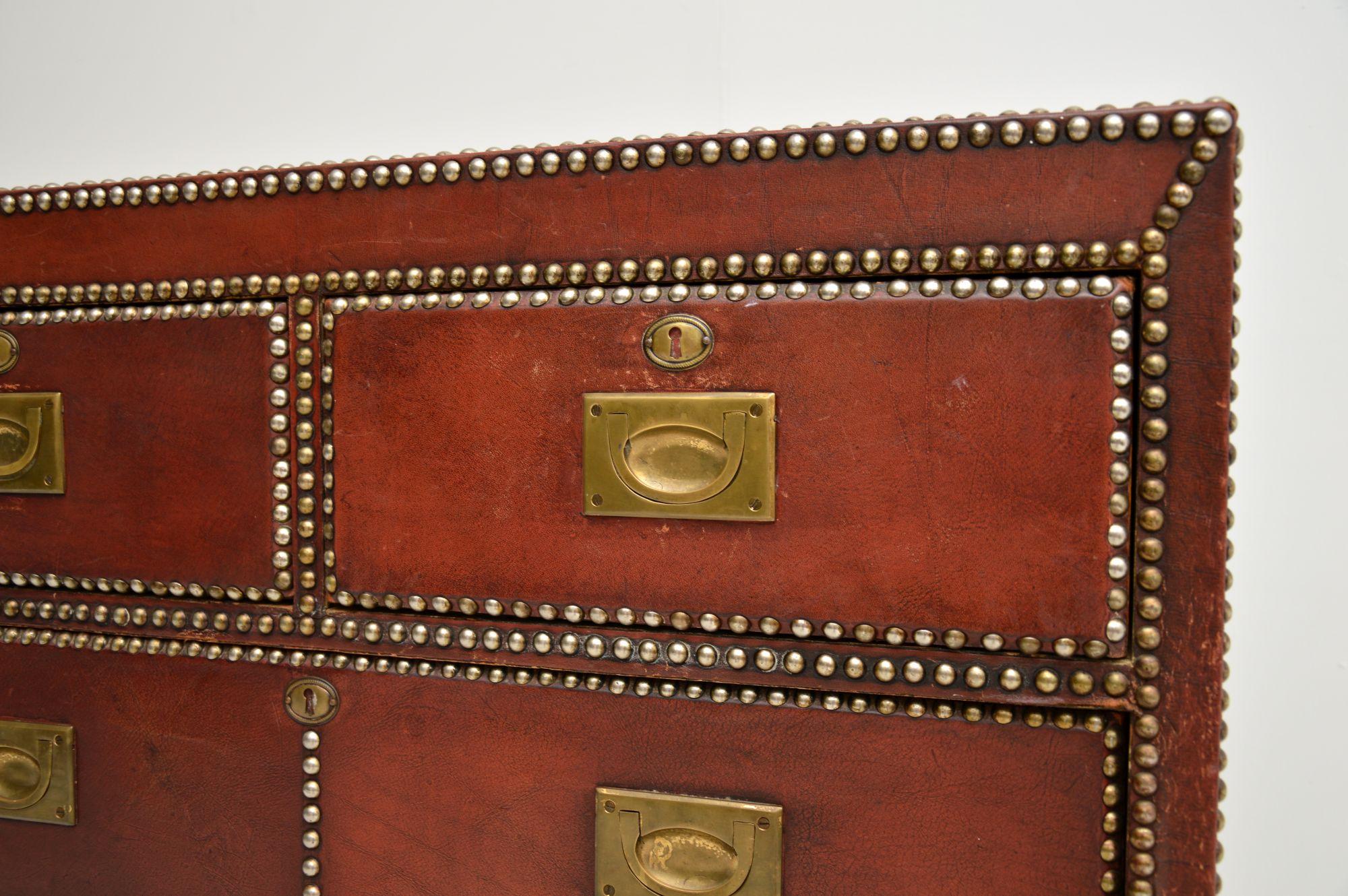 Antique Leather Bound Military Campaign Chest of Drawers For Sale 4