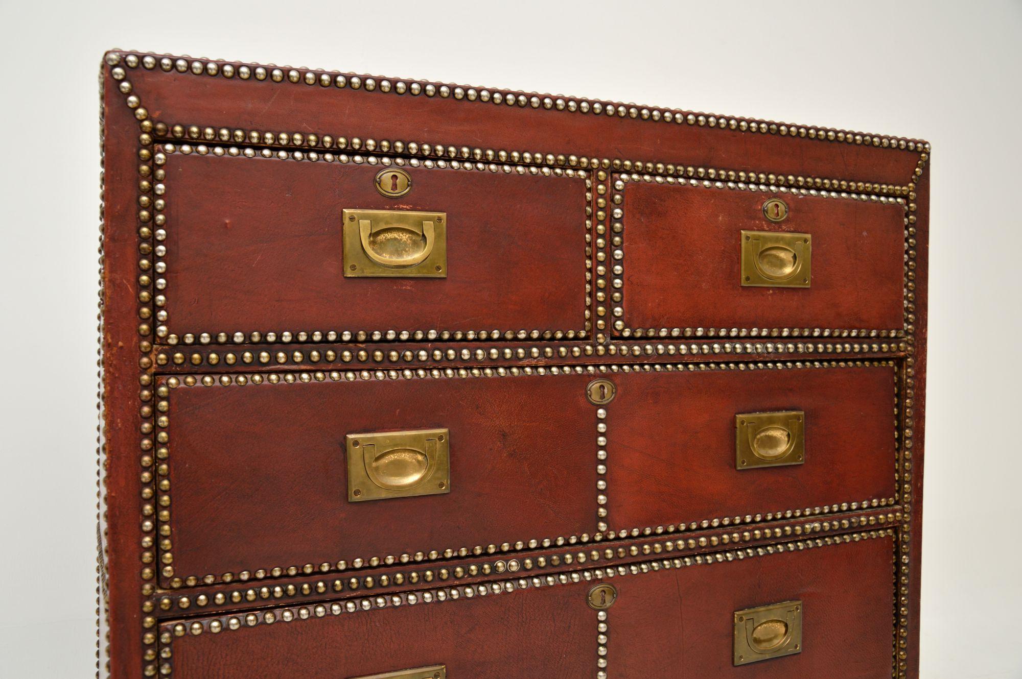 Antique Leather Bound Military Campaign Chest of Drawers For Sale 5