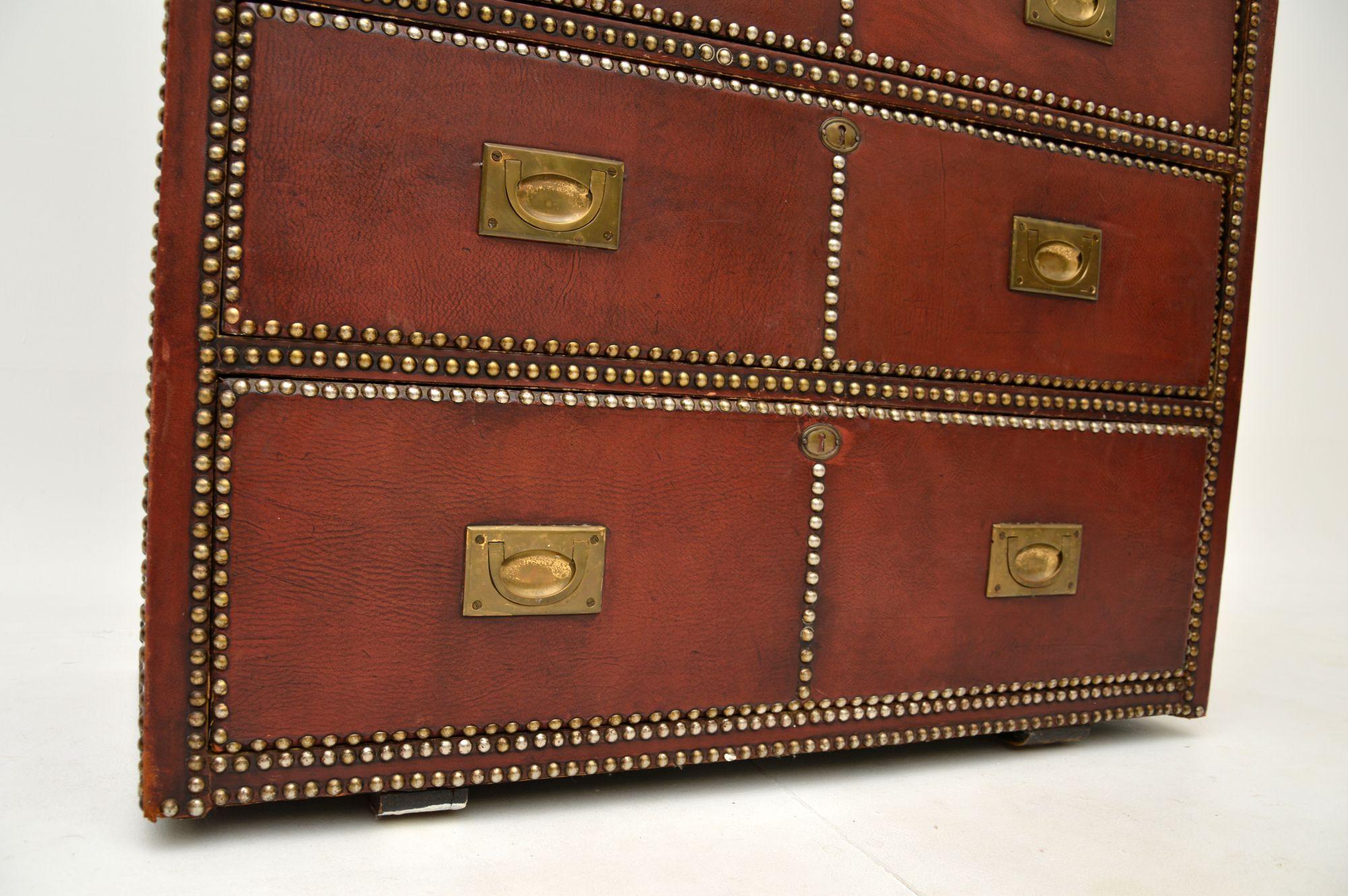 Antique Leather Bound Military Campaign Chest of Drawers For Sale 6