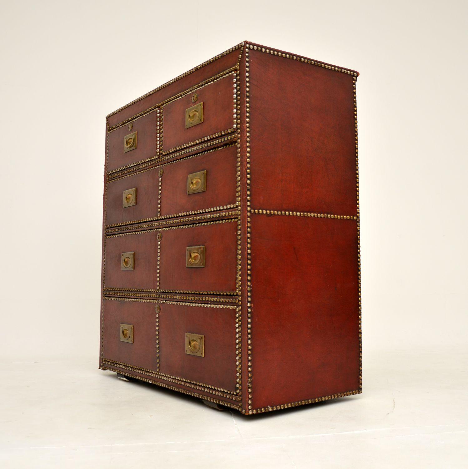 Late 19th Century Antique Leather Bound Military Campaign Chest of Drawers For Sale