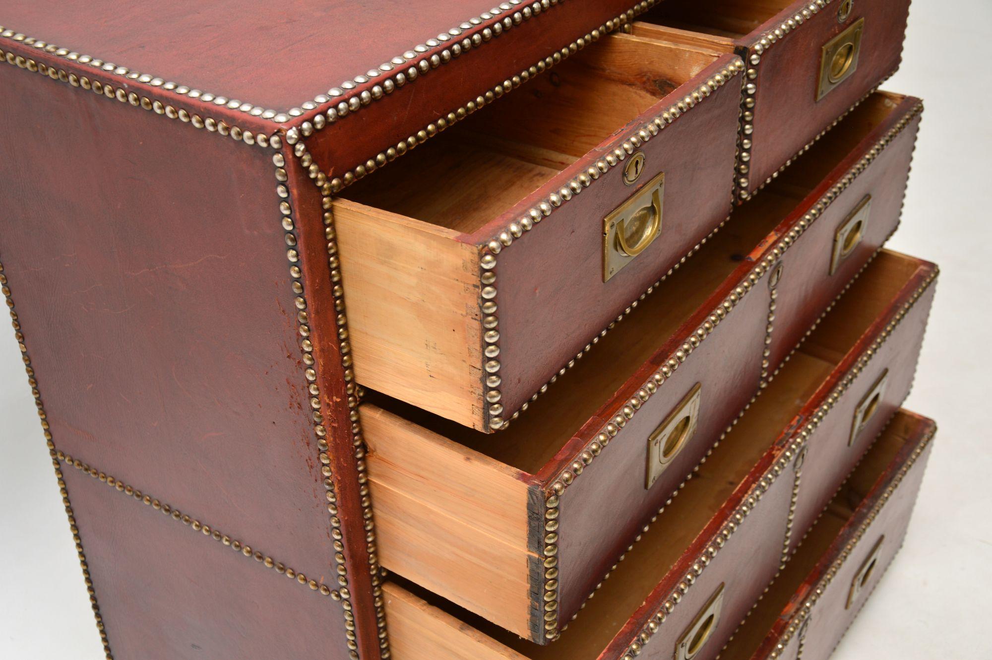 Antique Leather Bound Military Campaign Chest of Drawers For Sale 1