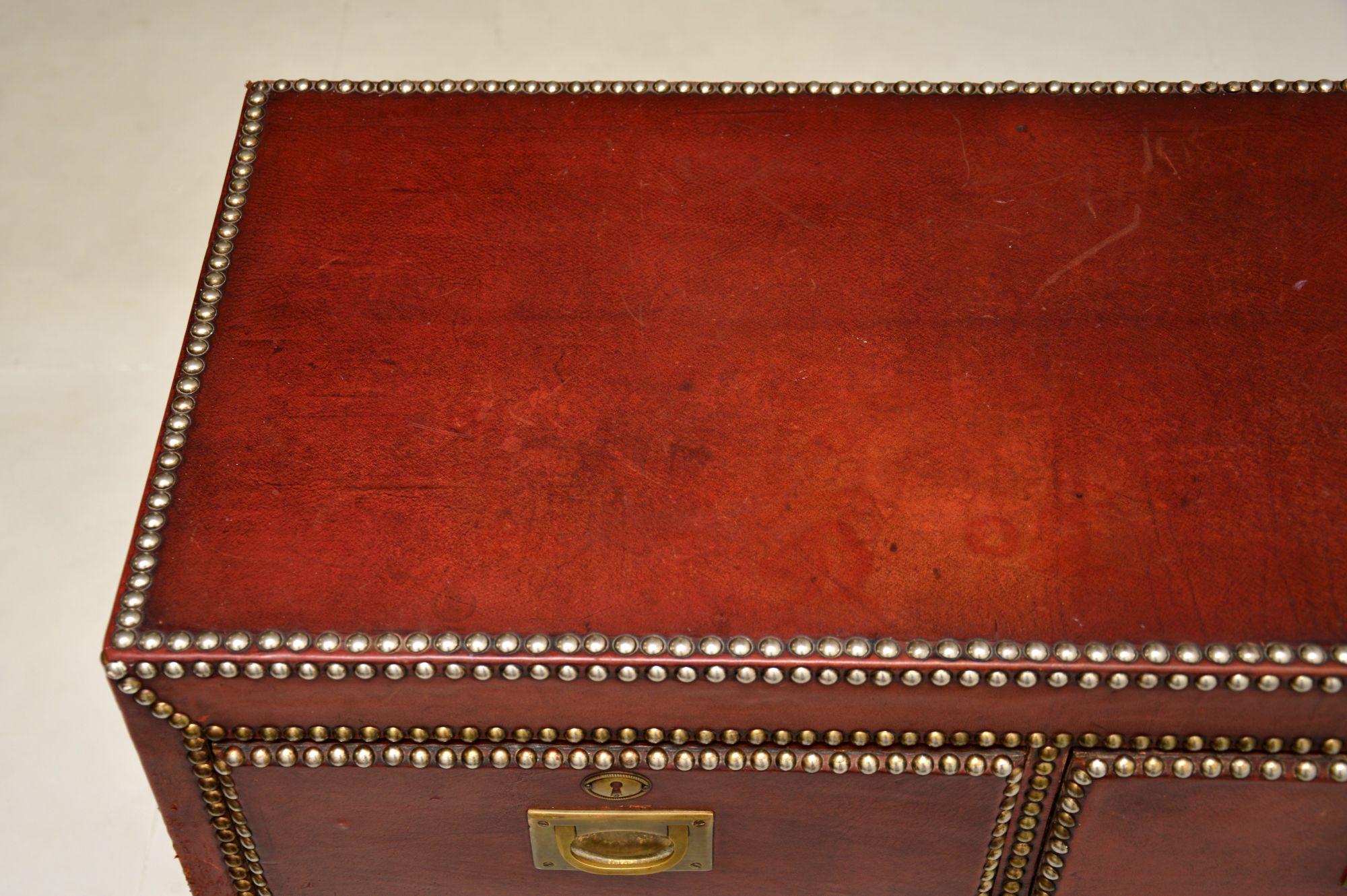 Antique Leather Bound Military Campaign Chest of Drawers For Sale 2