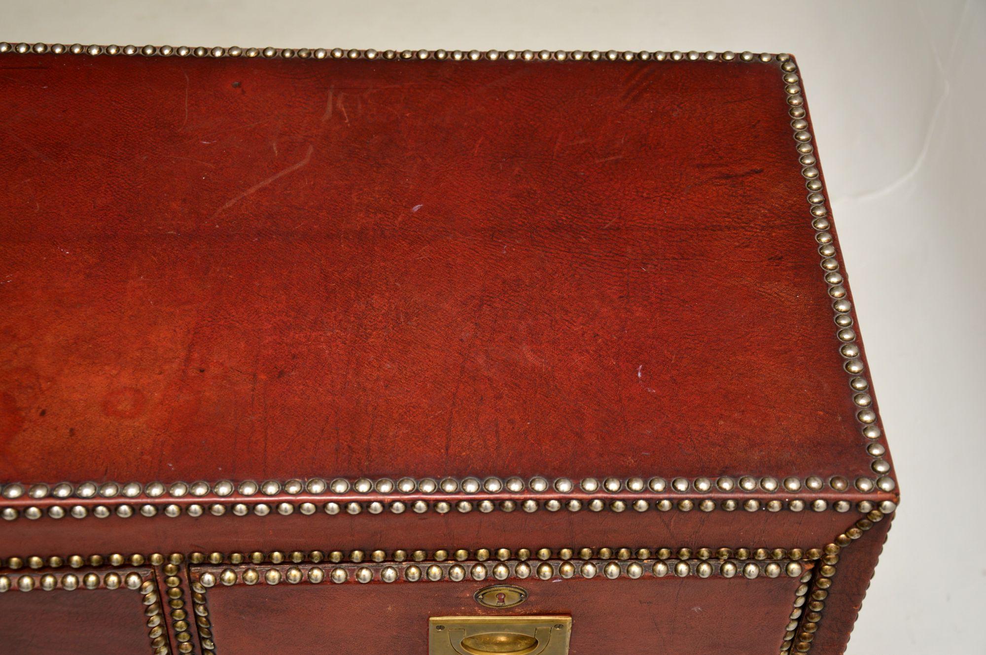 Antique Leather Bound Military Campaign Chest of Drawers For Sale 3