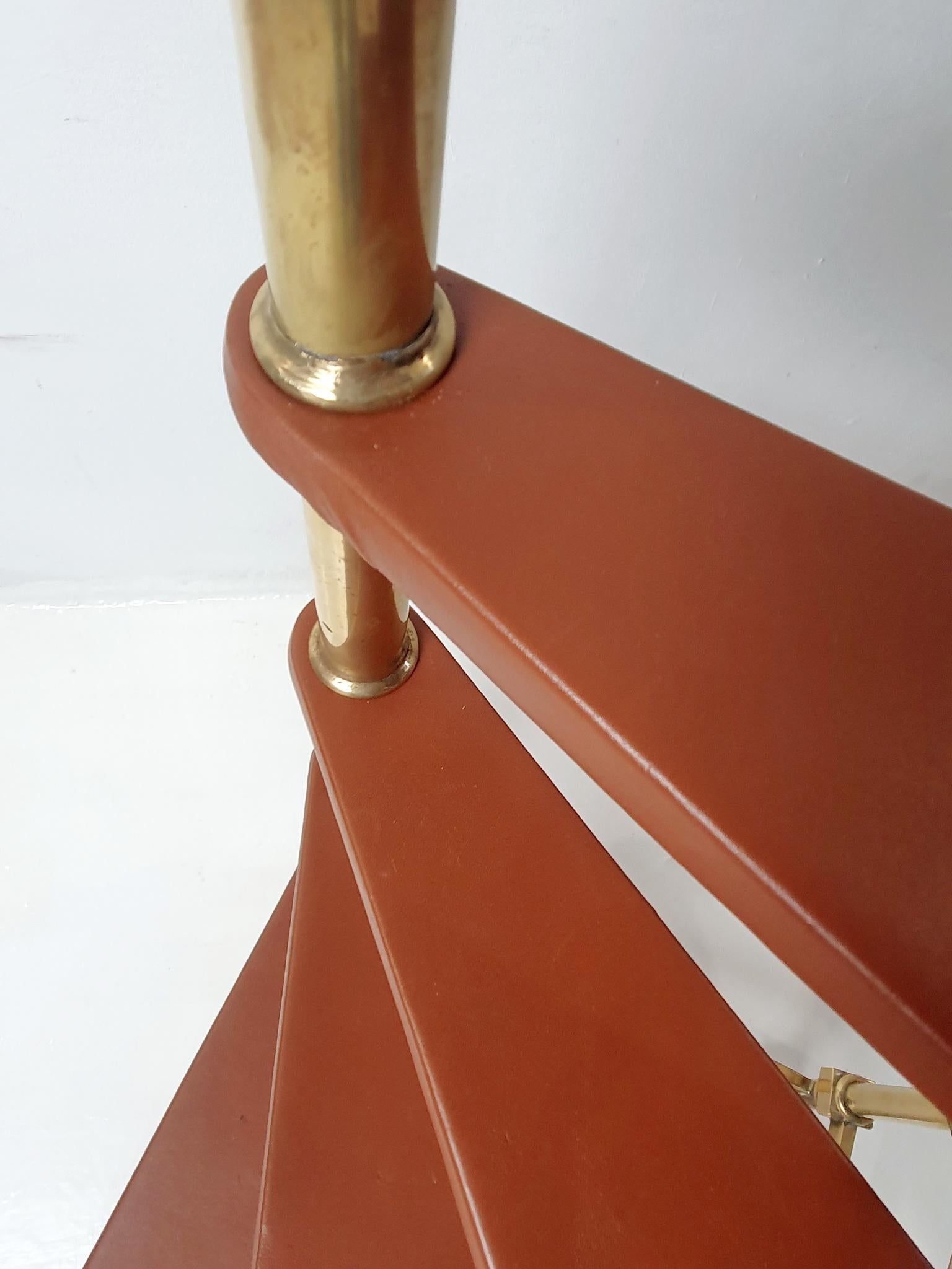 Antique Leather Brass Library Steps For Sale 6