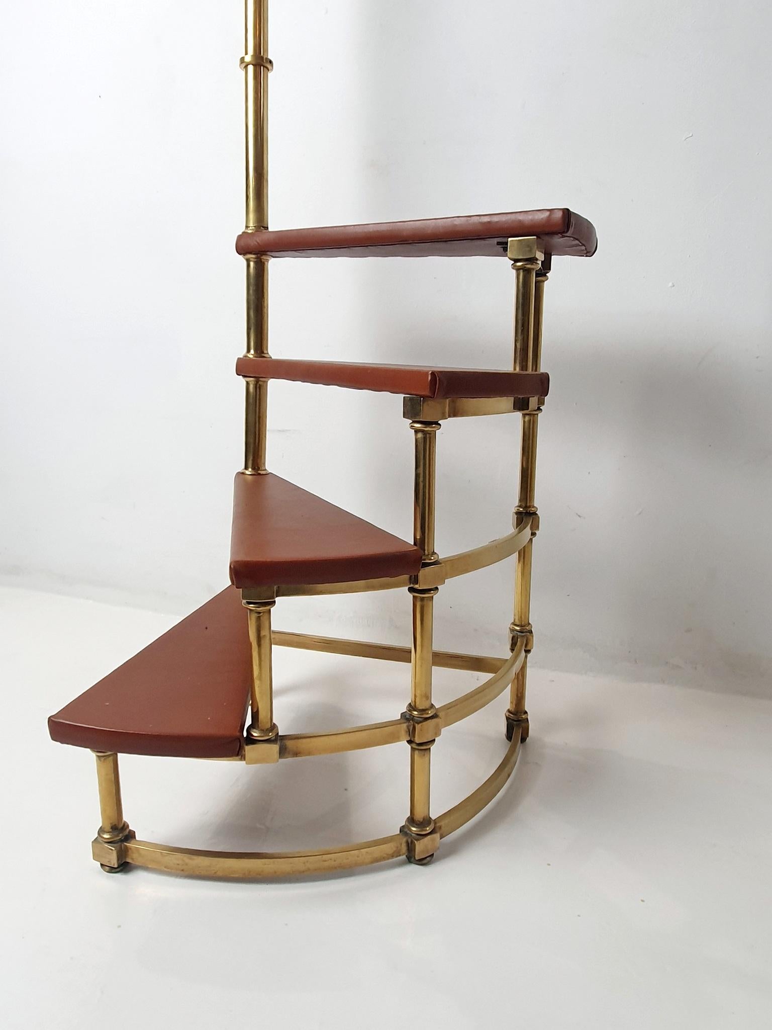 Victorian Antique Leather Brass Library Steps For Sale