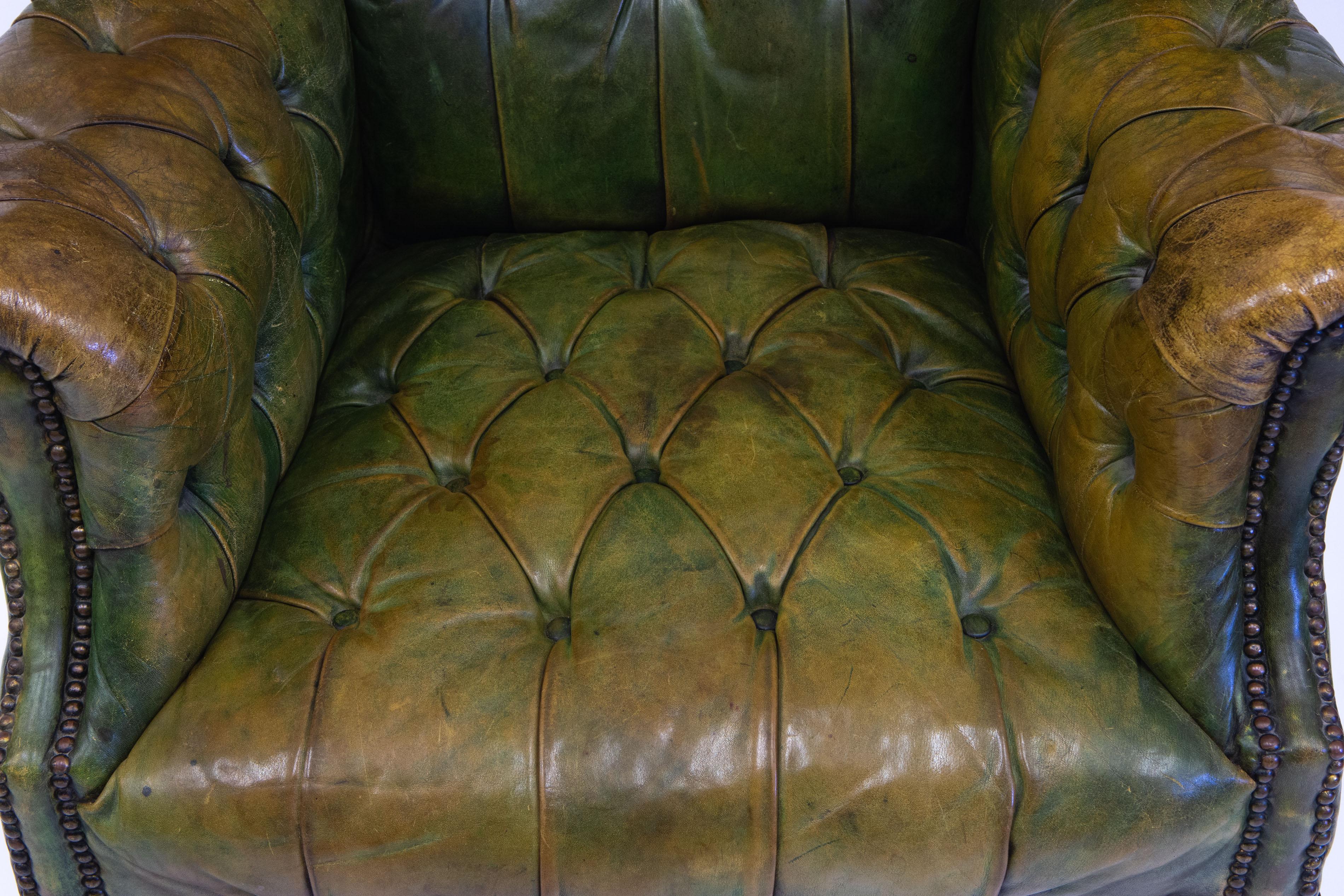 Antique Leather Button Wingback Armchair with Claw and Ball Foot 4