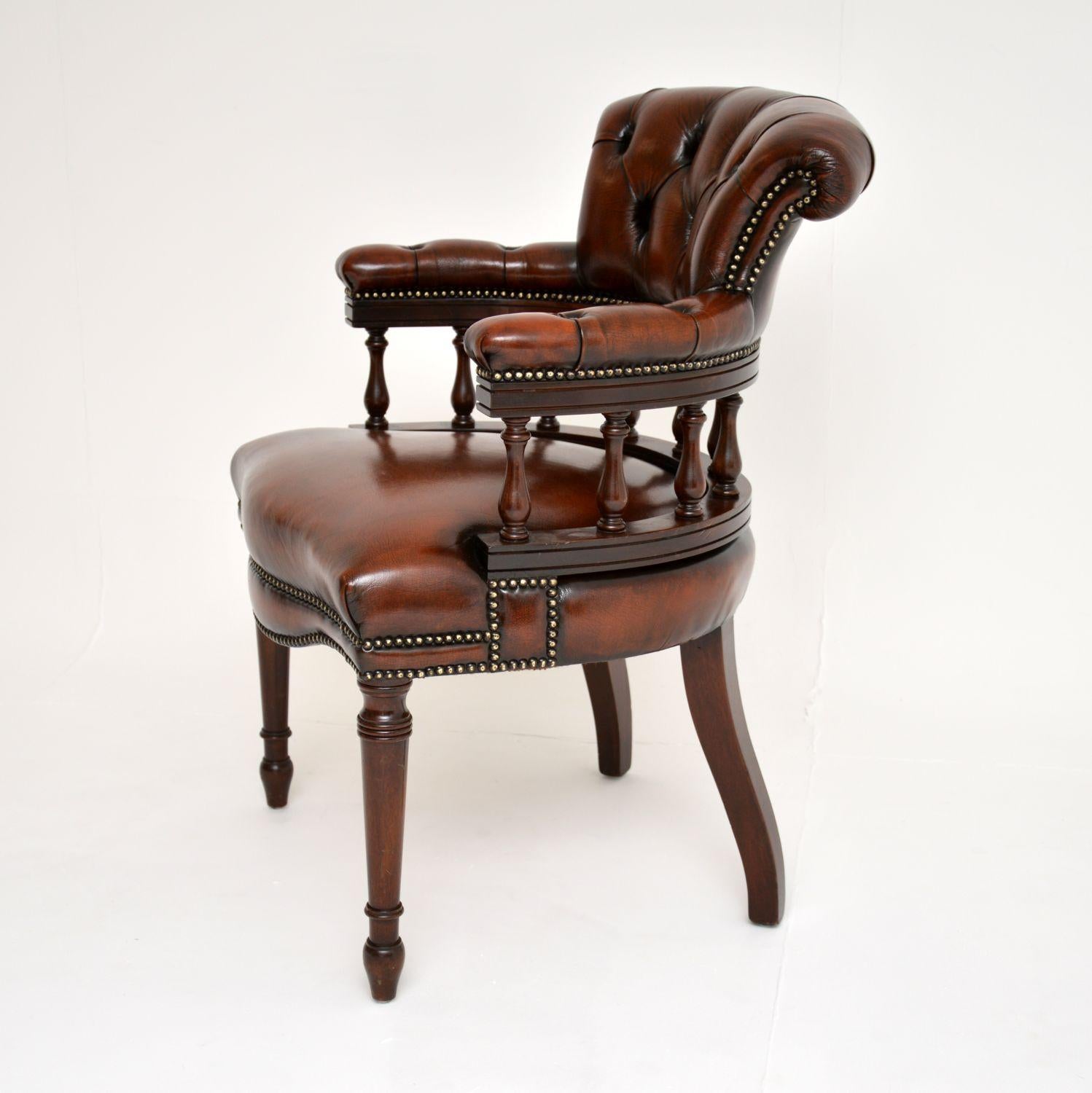 Victorian Antique Leather Captains Desk Chair / Armchair