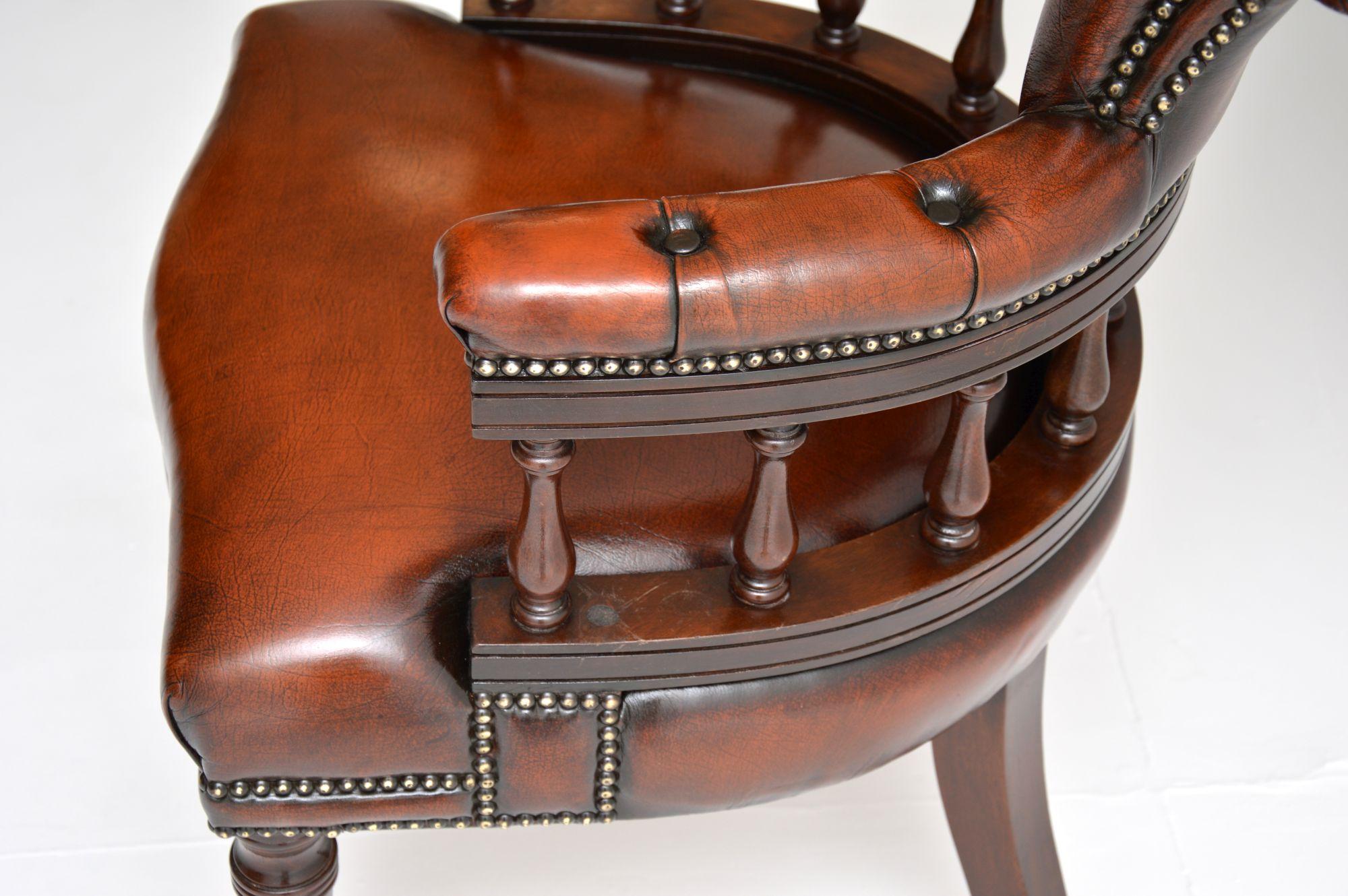 20th Century Antique Leather Captains Desk Chair / Armchair