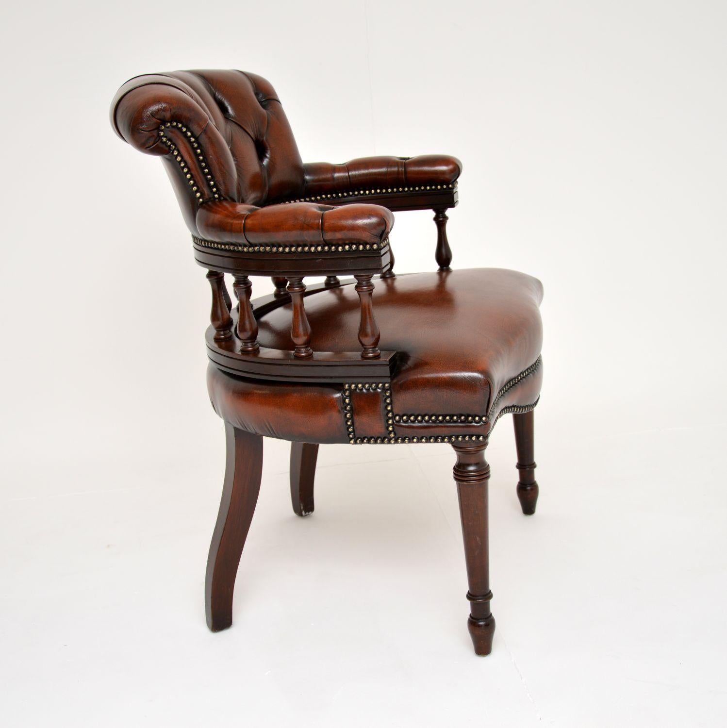 Antique Leather Captains Desk Chair / Armchair 1