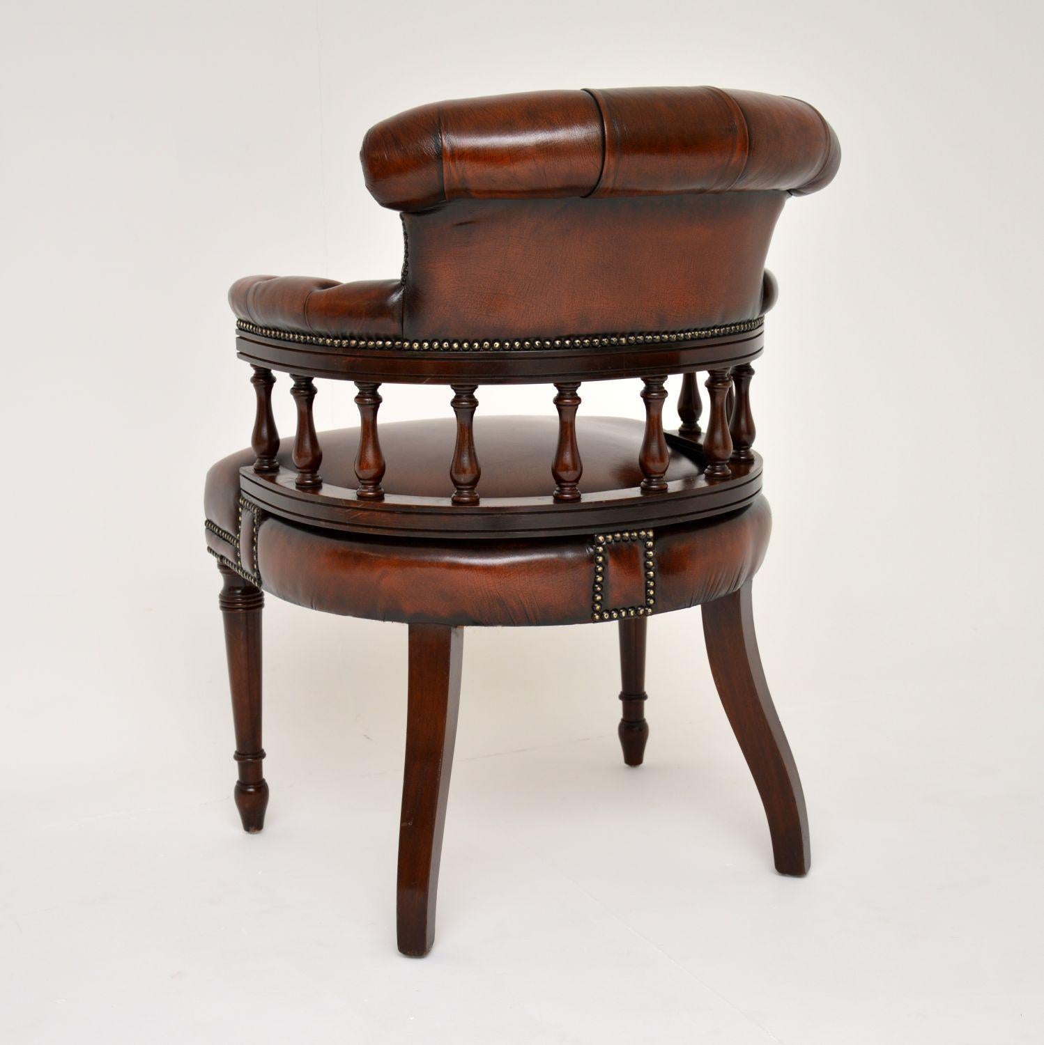 Antique Leather Captains Desk Chair / Armchair 2