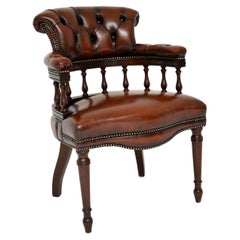 Antique Leather Captains Desk Chair / Armchair