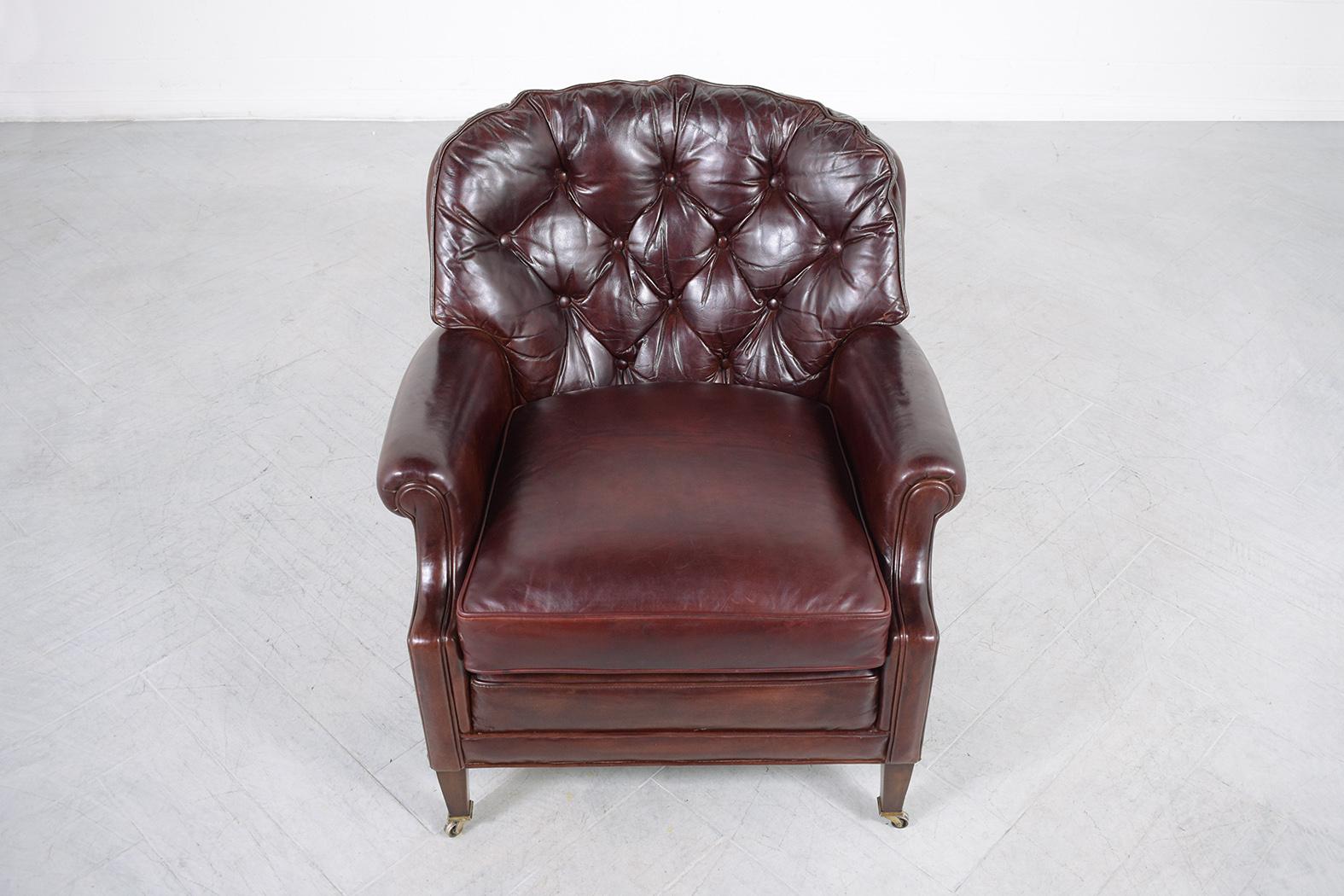 Carved Antique English Chesterfield Lounge Chair For Sale