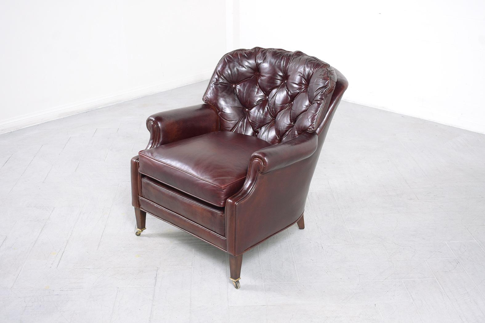 Wood Antique English Chesterfield Lounge Chair For Sale