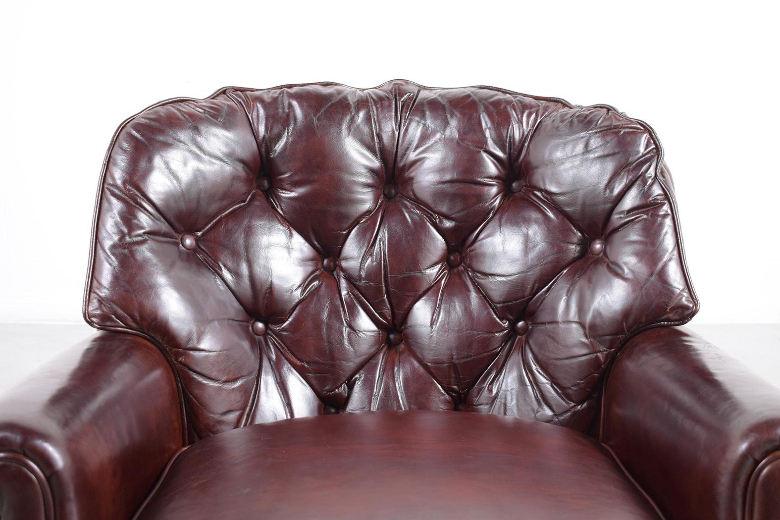 Antique English Chesterfield Lounge Chair In Good Condition For Sale In Los Angeles, CA