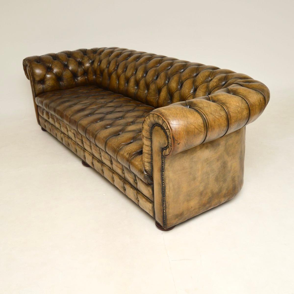 British Antique Leather Chesterfield Sofa For Sale