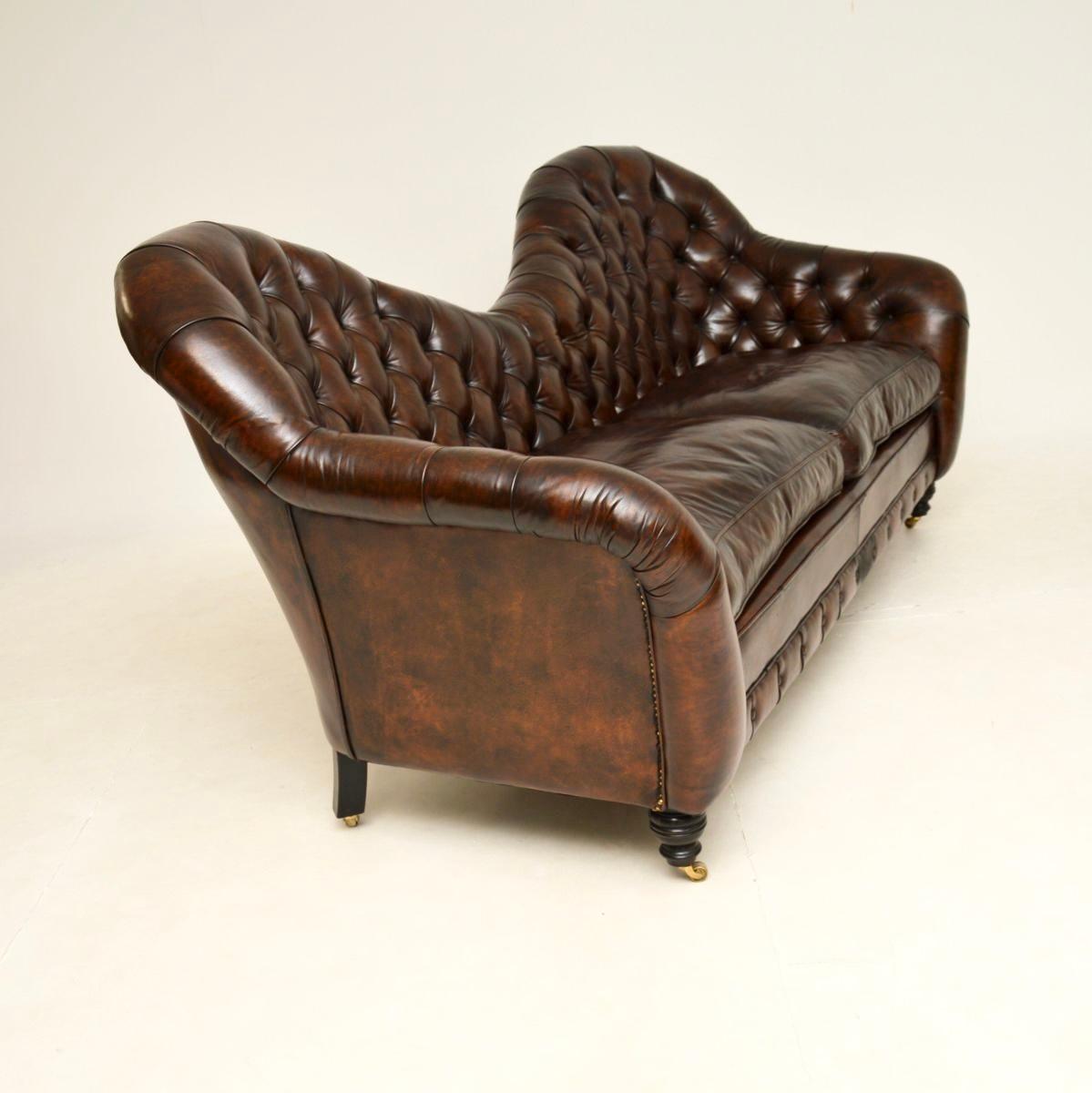 British Antique Leather Chesterfield Style Sofa For Sale