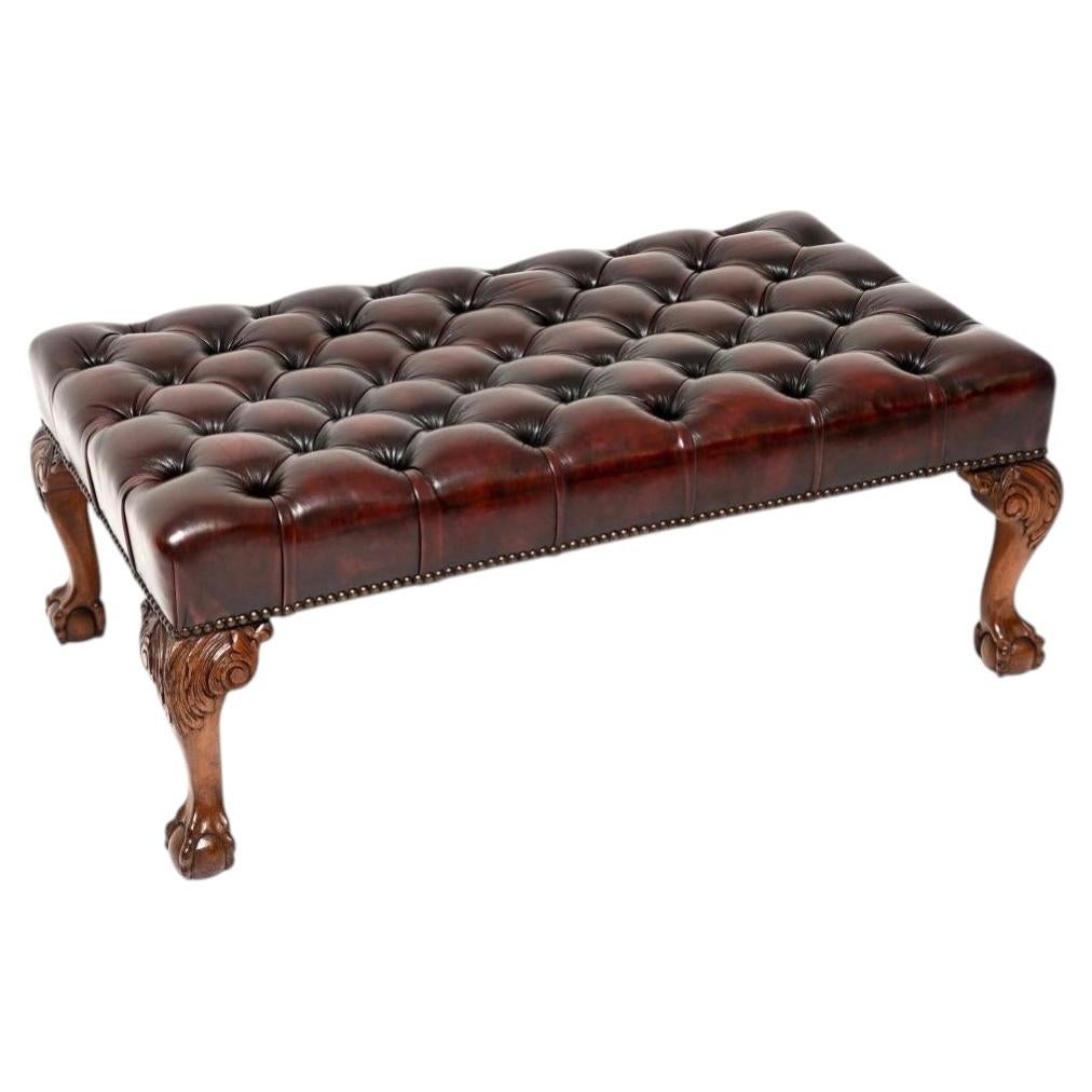 Antique Leather Chippendale Style Foot Stool