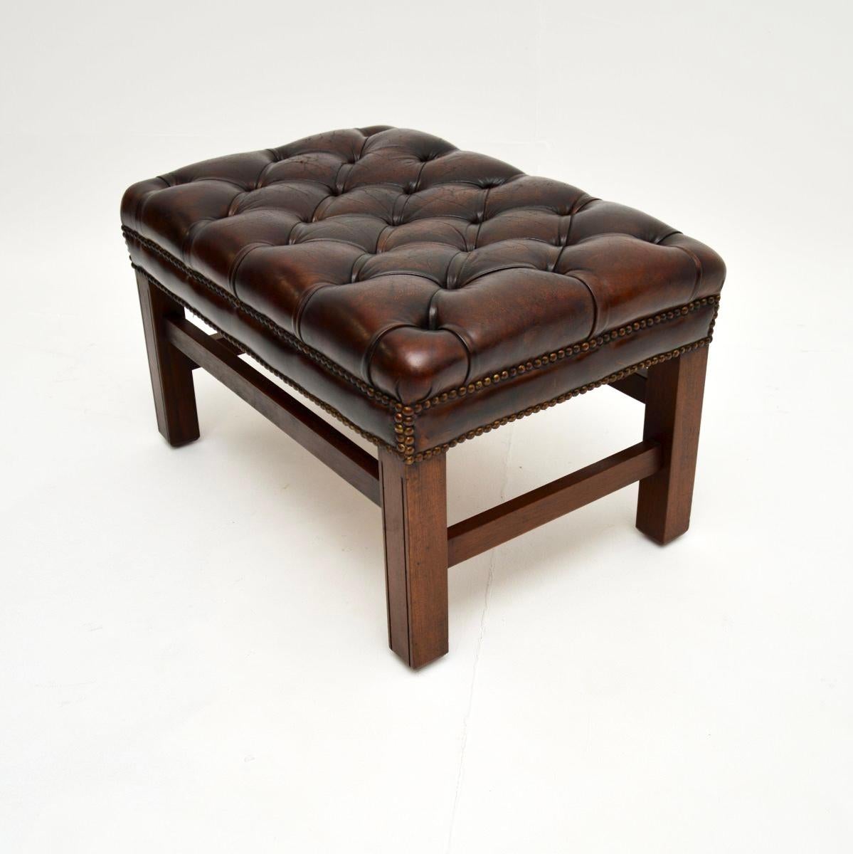 British Antique Leather Chippendale Style Stool For Sale