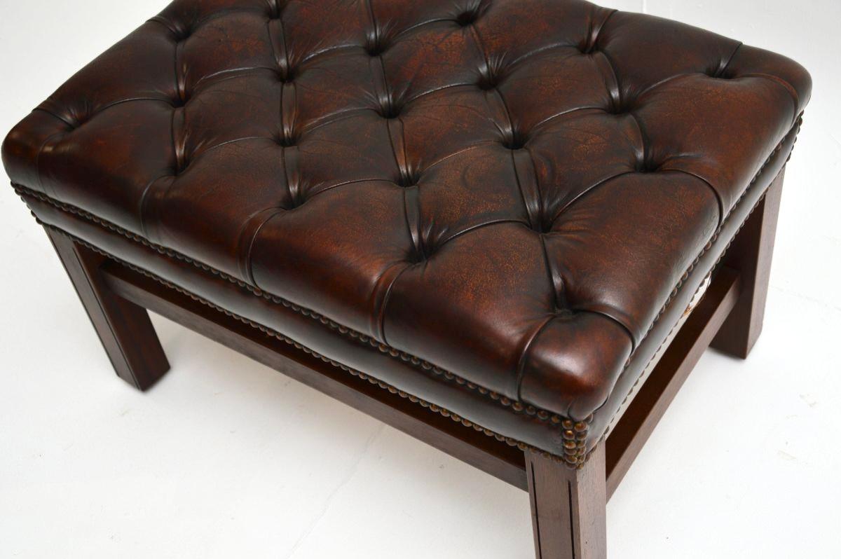 Early 20th Century Antique Leather Chippendale Style Stool For Sale