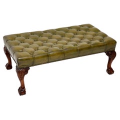 Antique Leather Chippendale Style Stool