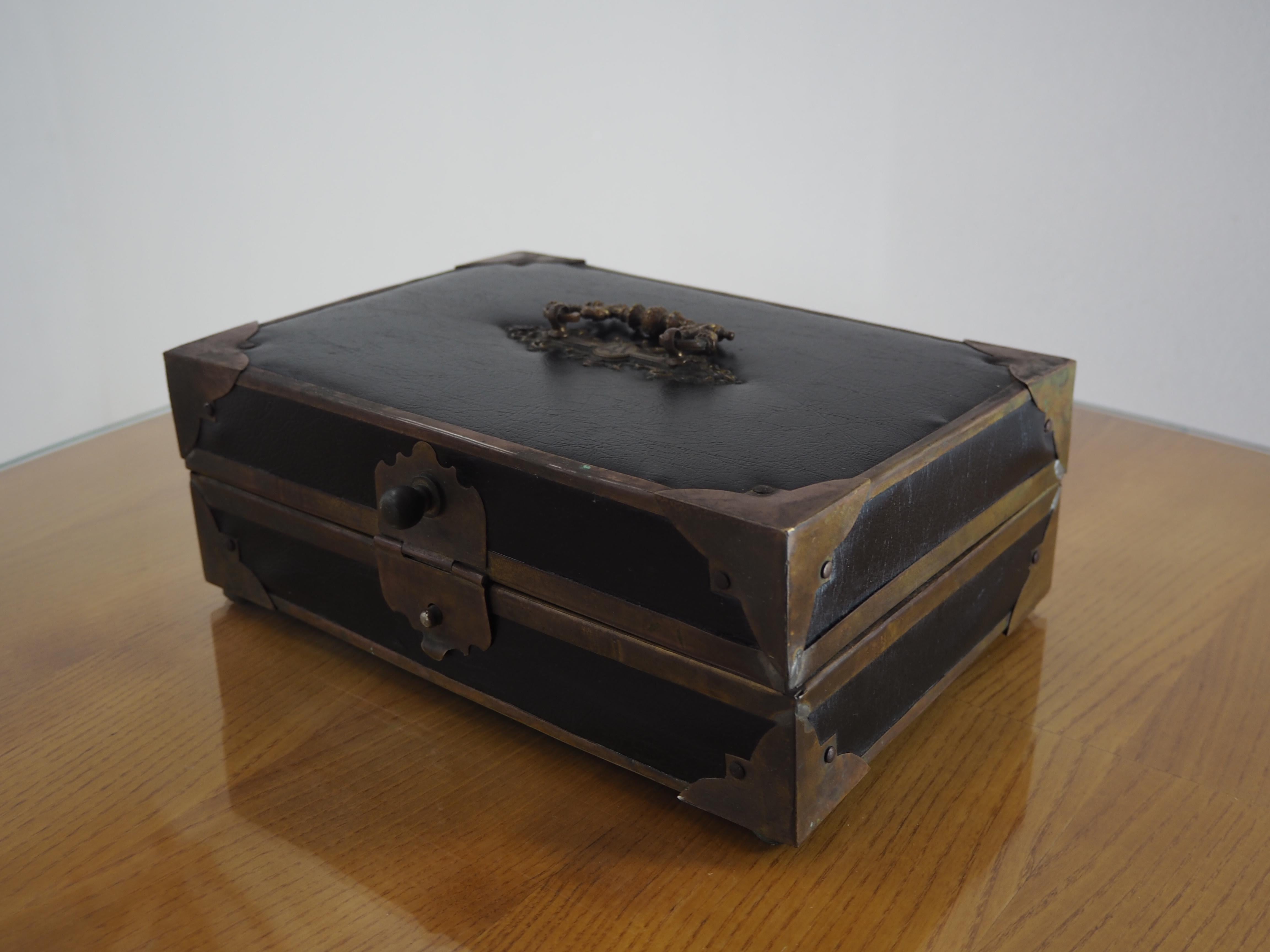 Antique Leather Cigar Box, Jewerly Box, 1900s 4