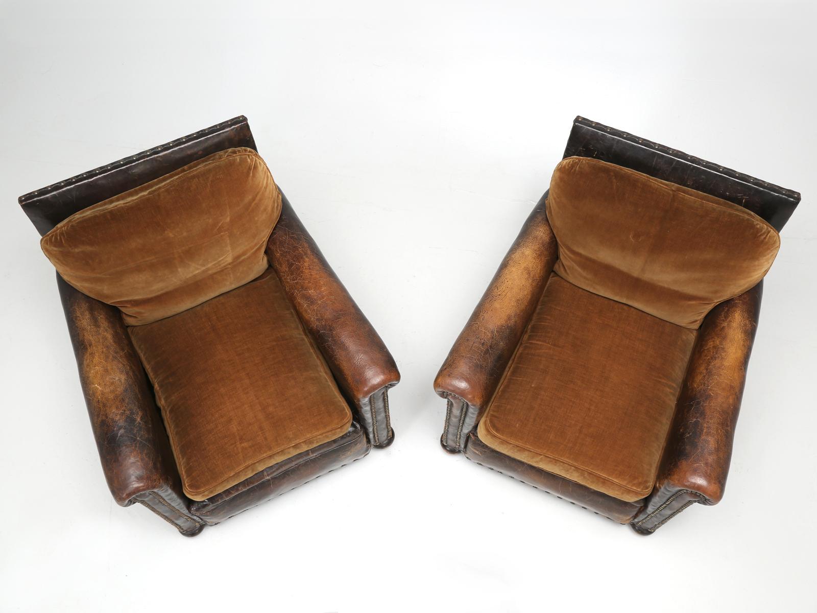 Hand-Crafted Antique Leather Club Chairs, Internally Restored Only, Cosmetically all Original