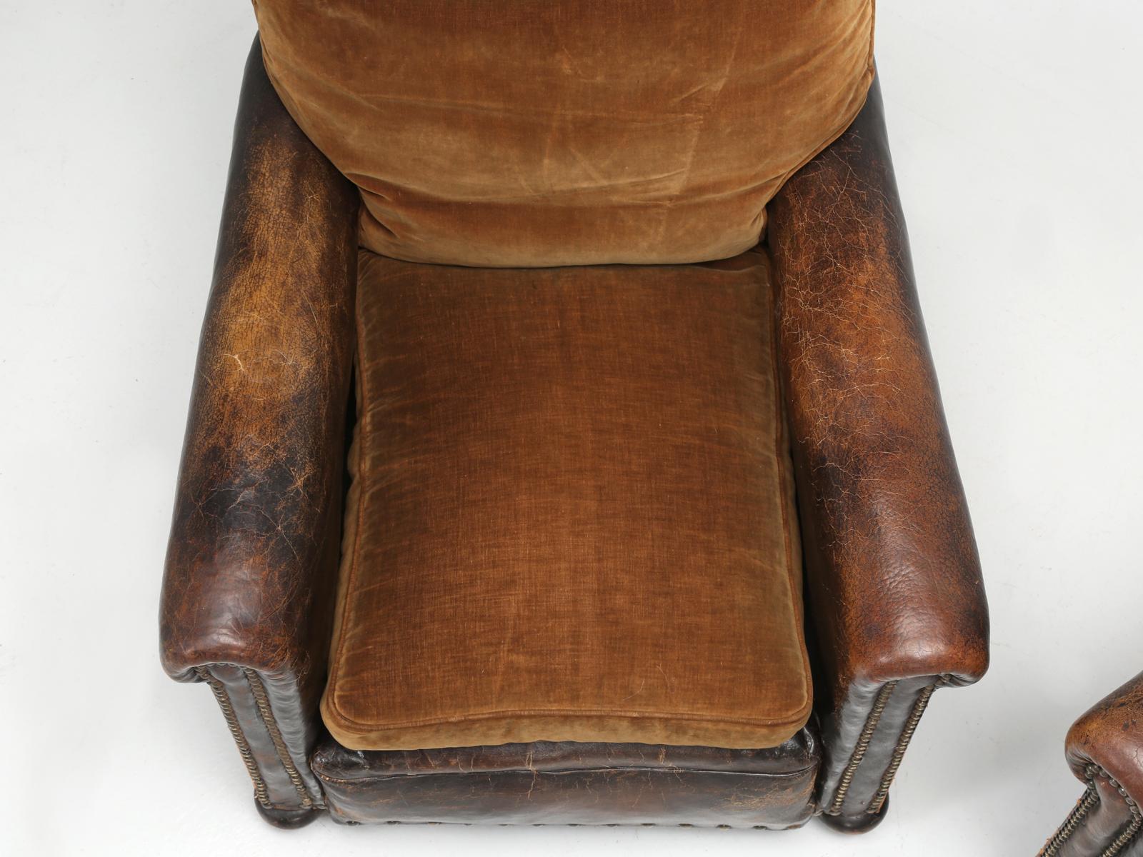 Antique Leather Club Chairs, Internally Restored Only, Cosmetically all Original In Good Condition In Chicago, IL