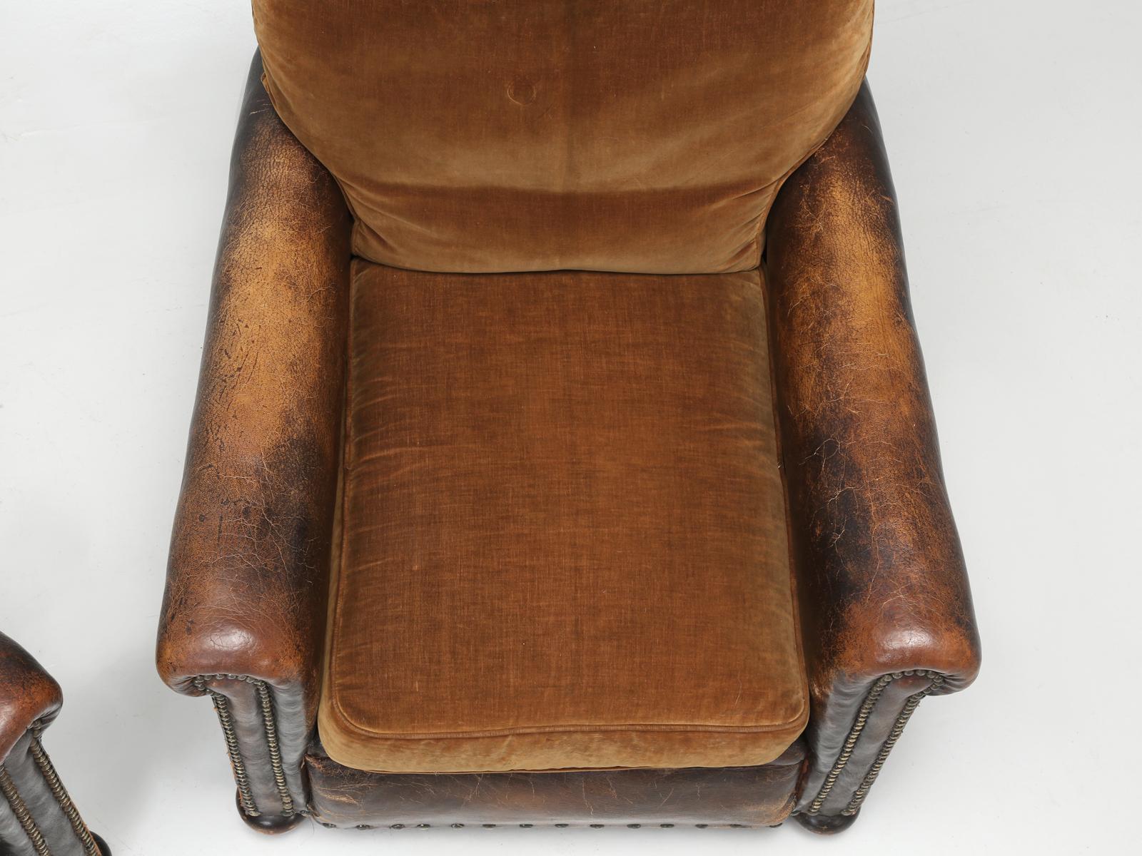 Early 20th Century Antique Leather Club Chairs, Internally Restored Only, Cosmetically all Original