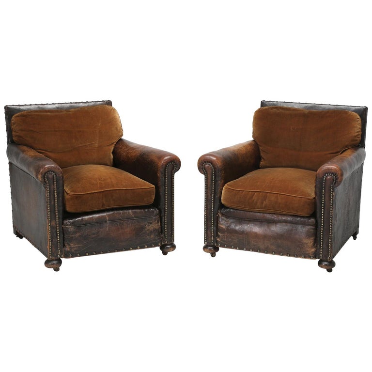 Antique Leather Club Chairs, Internally Restored Only, Cosmetically all