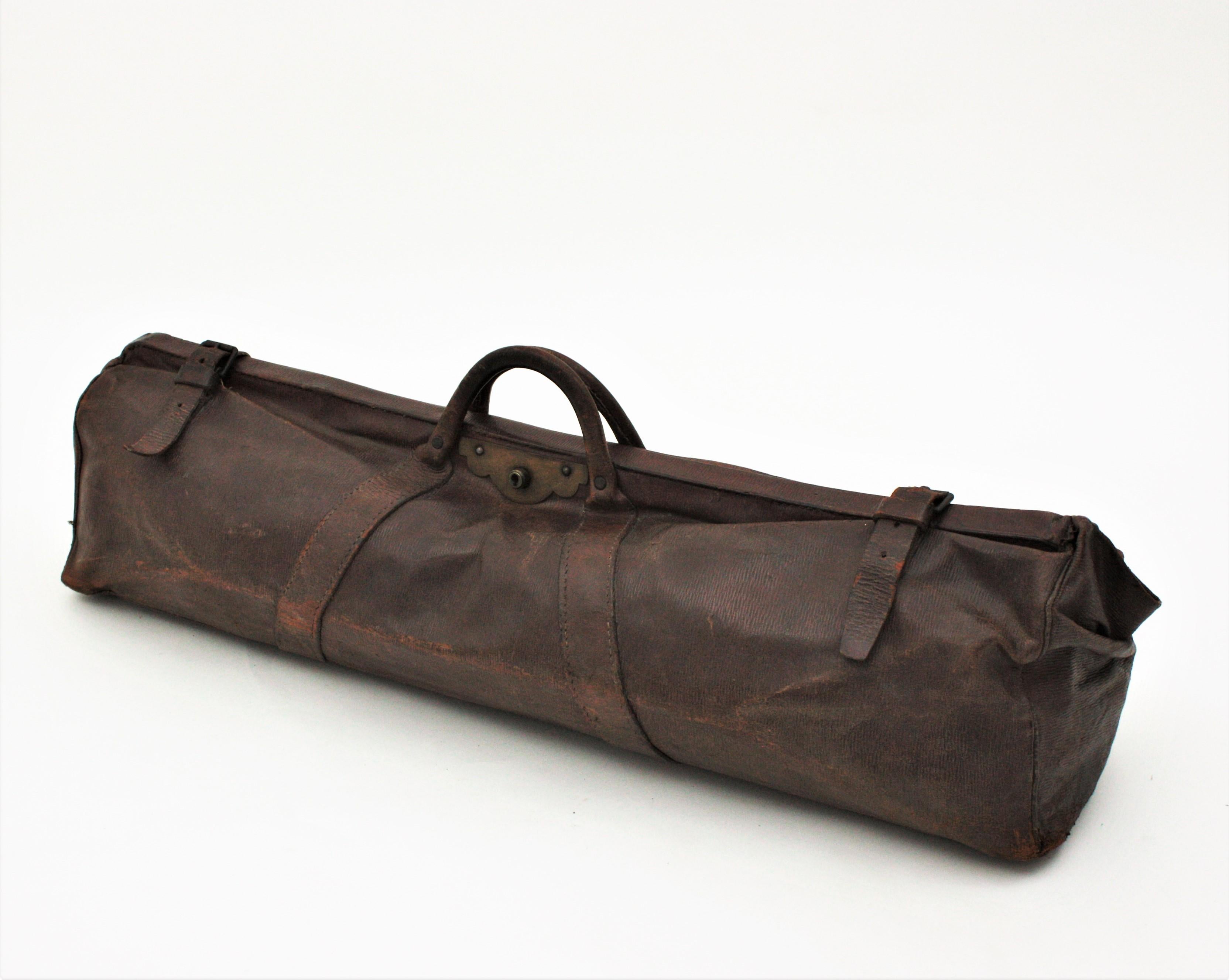 English Antique Leather Cricket Bag For Sale