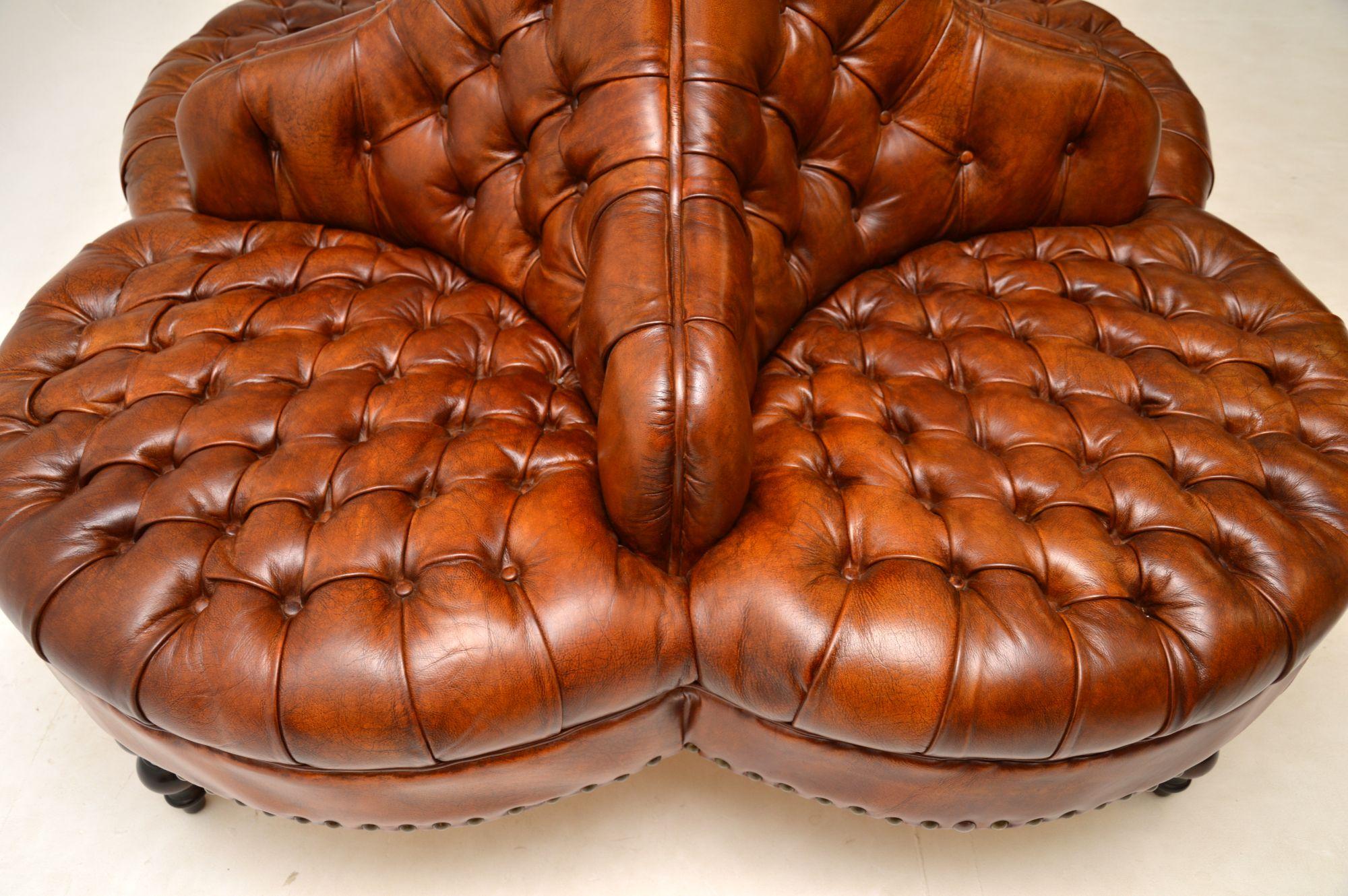 British Antique Leather Deep Buttoned Conversation Sofa