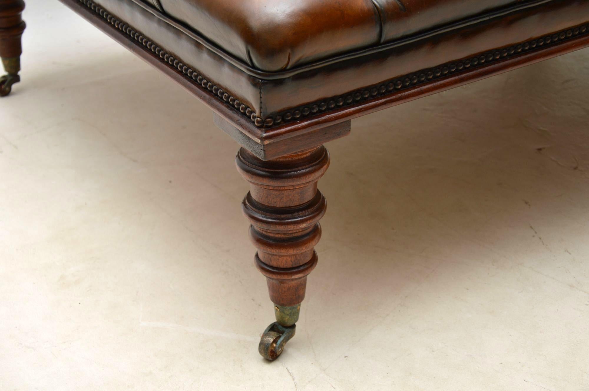 Late 20th Century Antique Leather Deep Buttoned Stool or Coffee Table