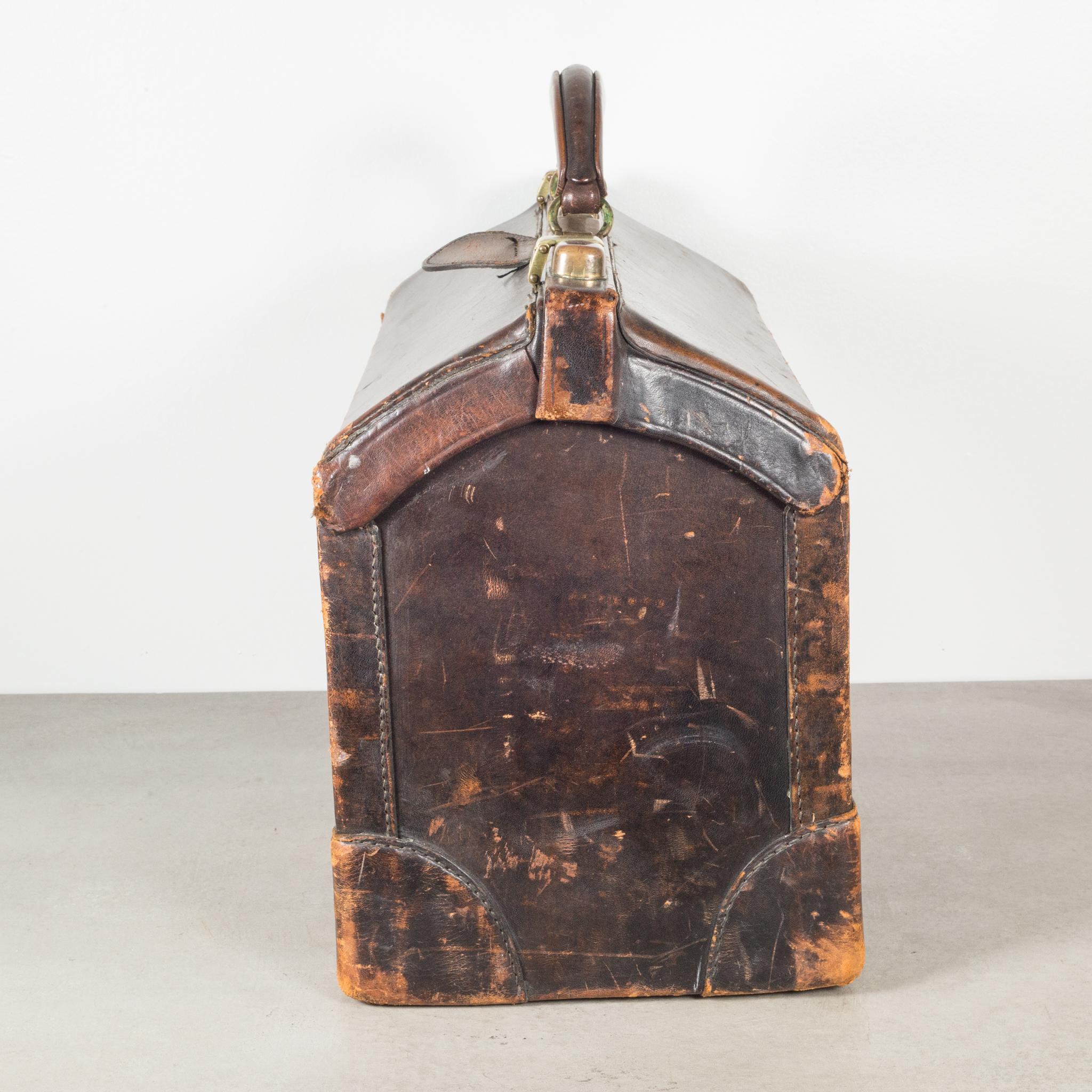 Plated Antique Leather Doctor's Examination House Call Bag, c.1930-1940
