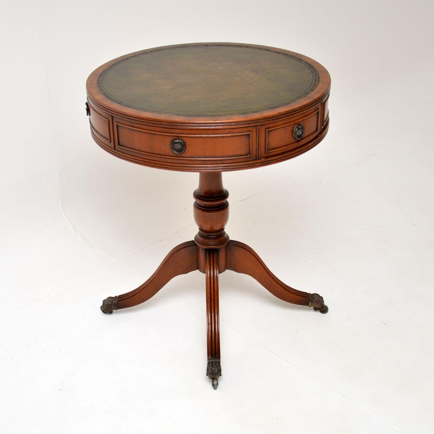 Antique Leather Top Drum Table For Sale at 1stDibs