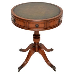 Vintage Leather Top Drum Table