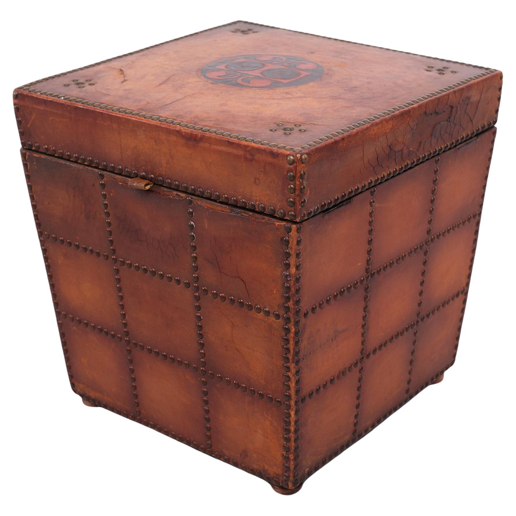 French Provincial Antique Leather Embossed Box, France, 1880  For Sale