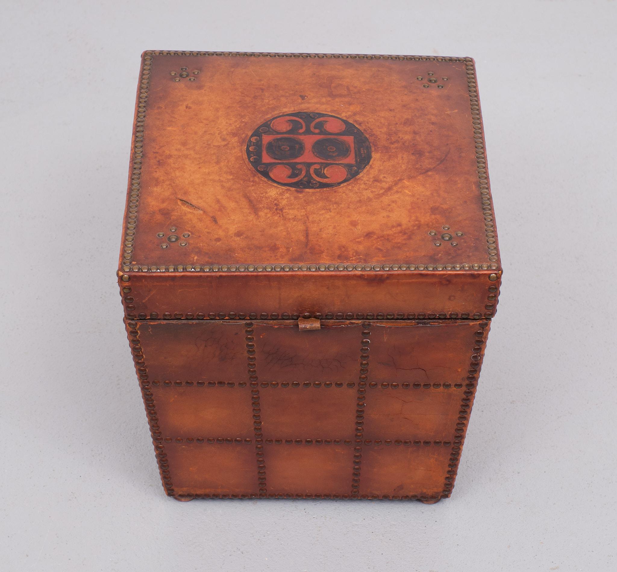 French Antique Leather Embossed Box, France, 1880  For Sale