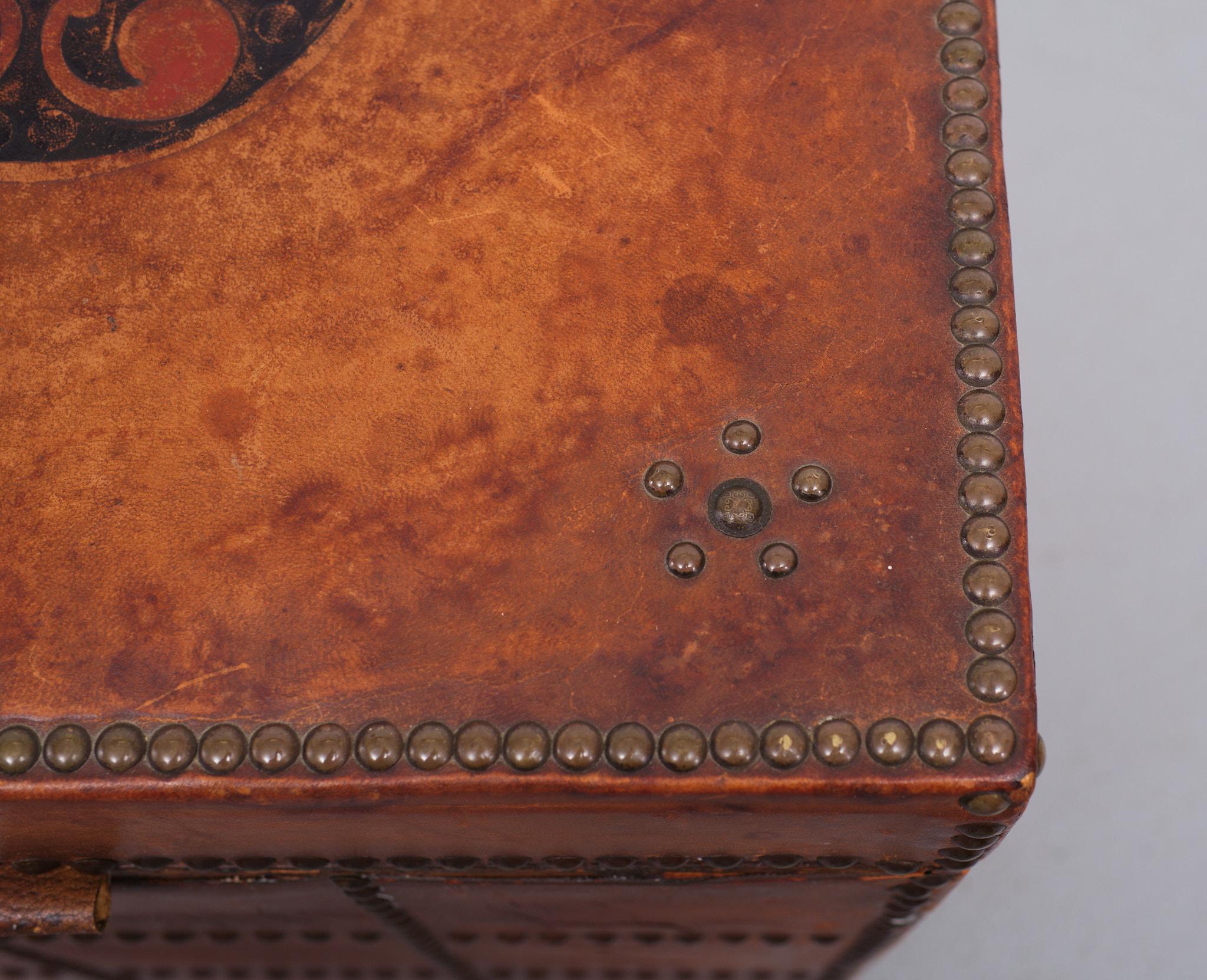 Late 19th Century Antique Leather Embossed Box, France, 1880  For Sale
