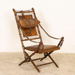 Antique Leather Embossed Folding Art Nouveau Arm Chair by Georg Hulbe, Germany