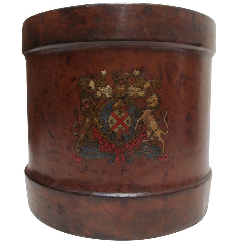Antique Leather Fire Bucket or Wastebasket, English, 19th Century at