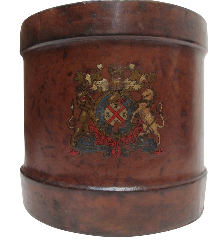 Antique Leather Fire Bucket or Wastebasket, English, 19th Century at
