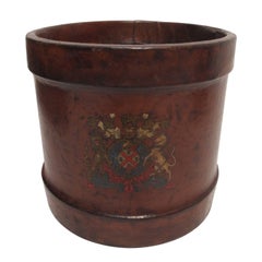 Seau à feu ou porte-vaisselle antique en cuir anglais, 19ème siècle