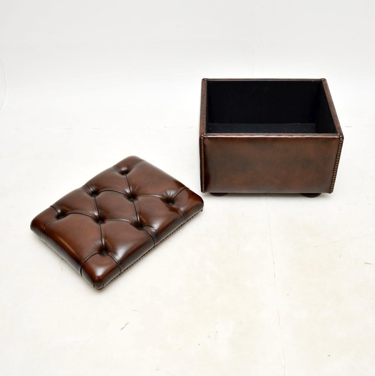 British Antique Leather Foot Stool / Ottoman For Sale