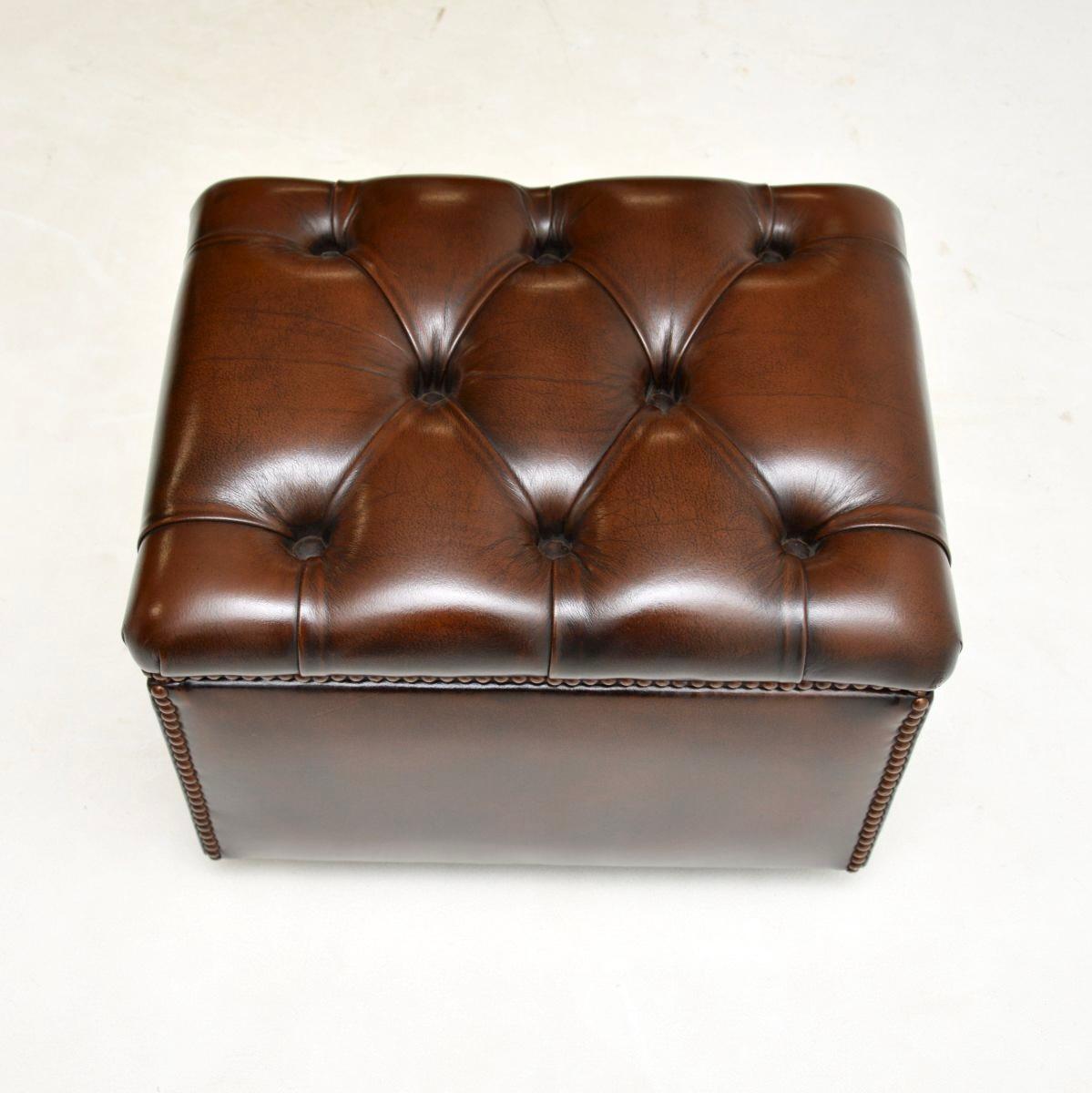 Mid-20th Century Antique Leather Foot Stool / Ottoman For Sale