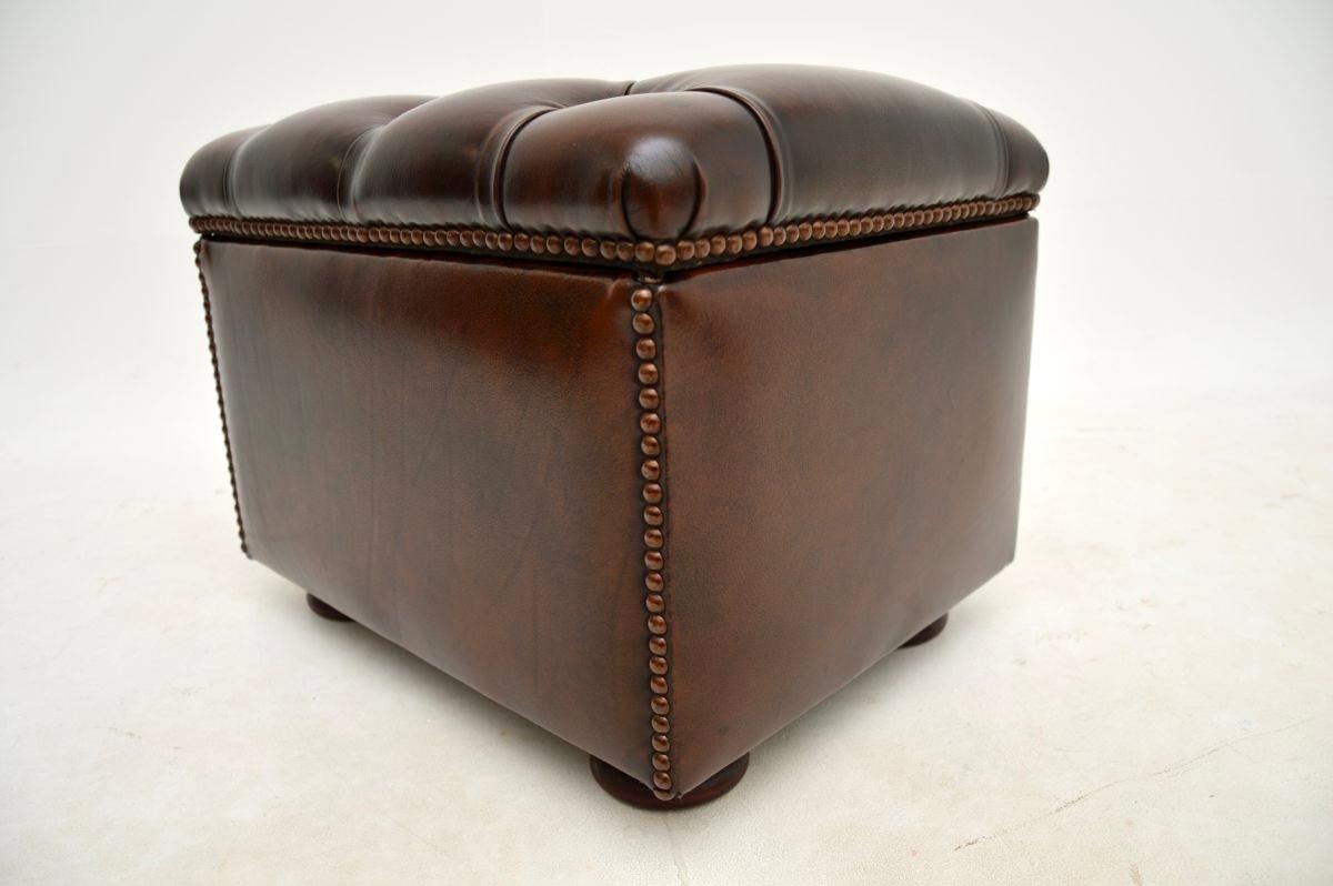 Antique Leather Foot Stool / Ottoman For Sale 3