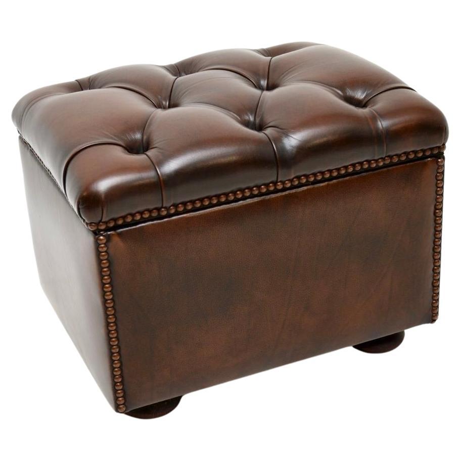 Antique Leather Foot Stool / Ottoman For Sale