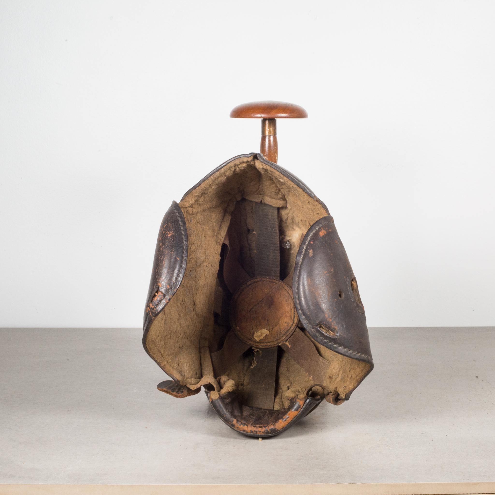Antique Leather Football Helmet and Stand, c.1900 In Good Condition In San Francisco, CA