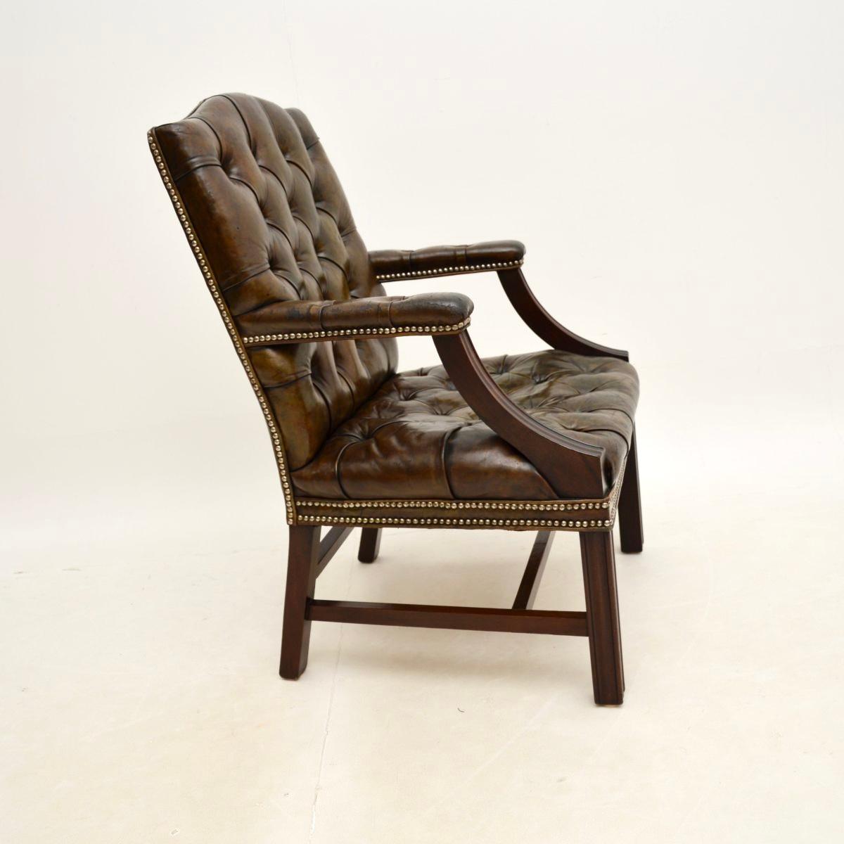 Chippendale Antique Leather Gainsborough Armchair For Sale