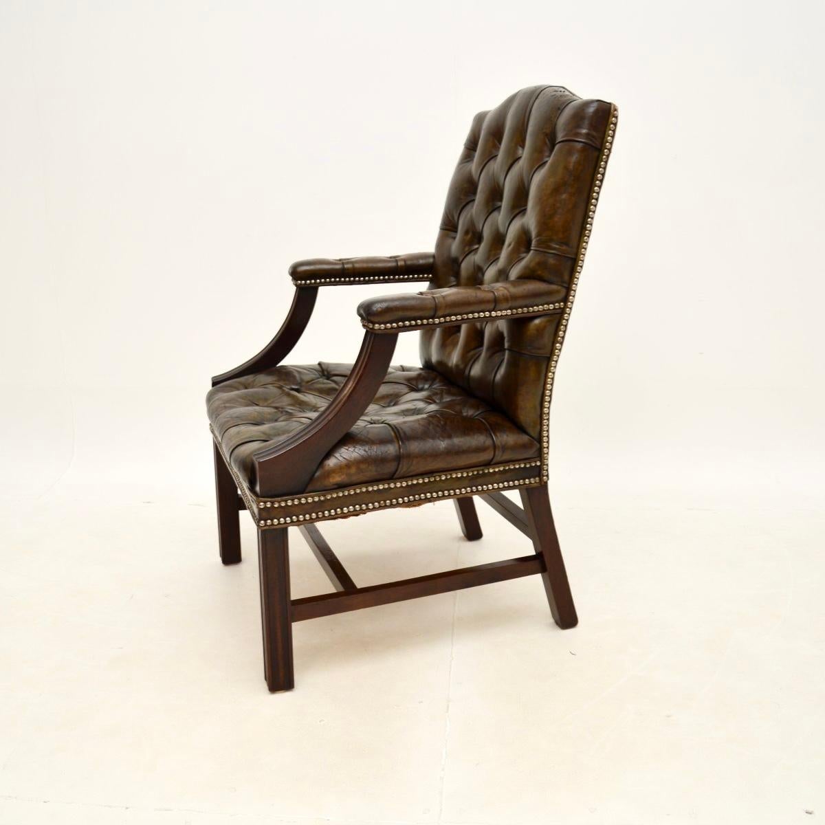 British Antique Leather Gainsborough Armchair For Sale