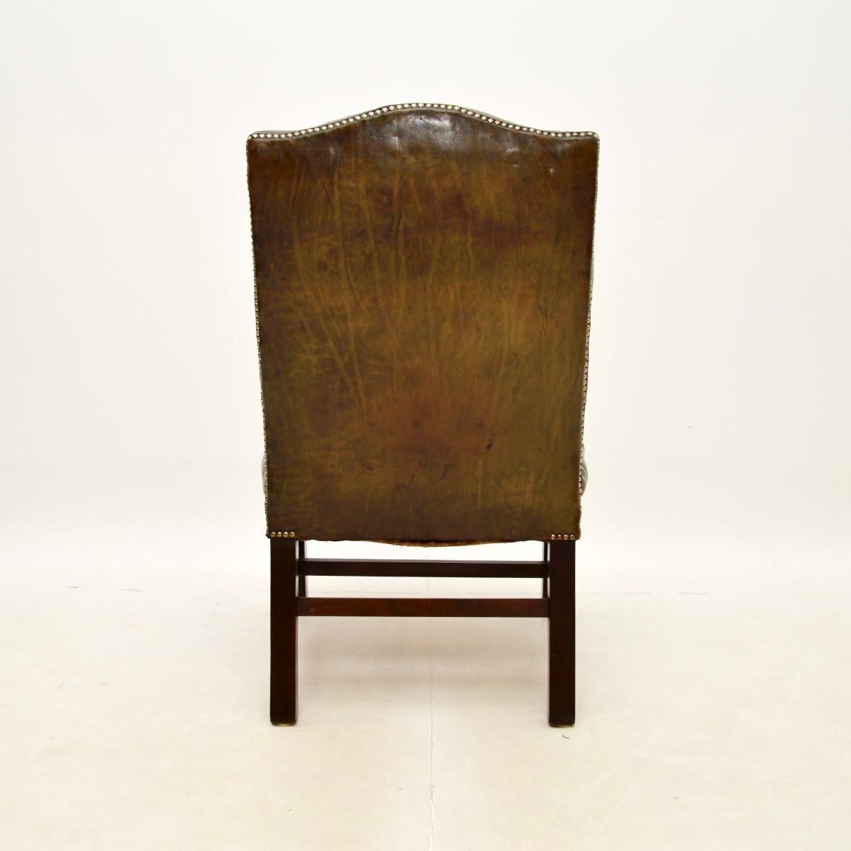 Early 20th Century Antique Leather Gainsborough Armchair For Sale